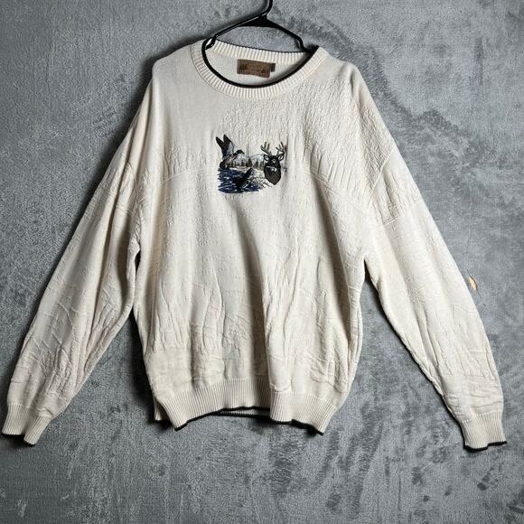 Vintage Embroidered Deer Duck Sweater Hunting Cabincore Grandpacore XL Cozy - Picture 1 of 5